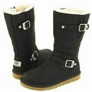 Ugg Australia Kensington Black Leather fleece lined 1969 Sheepskin Youth Boot 1